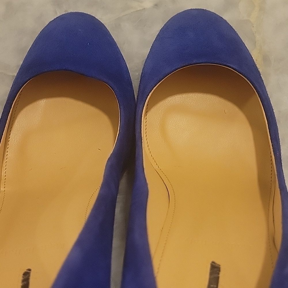 NEW J Crew Blue Suede Mona Modest Rounded Toe Heels Office Pumps Work 7.5 Y2k - Picture 5 of 8